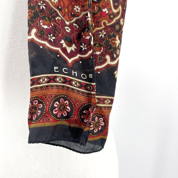 Vtg Echo Two Silk Scarves Red Gray Leaf Medallion - Picture 9 of 10